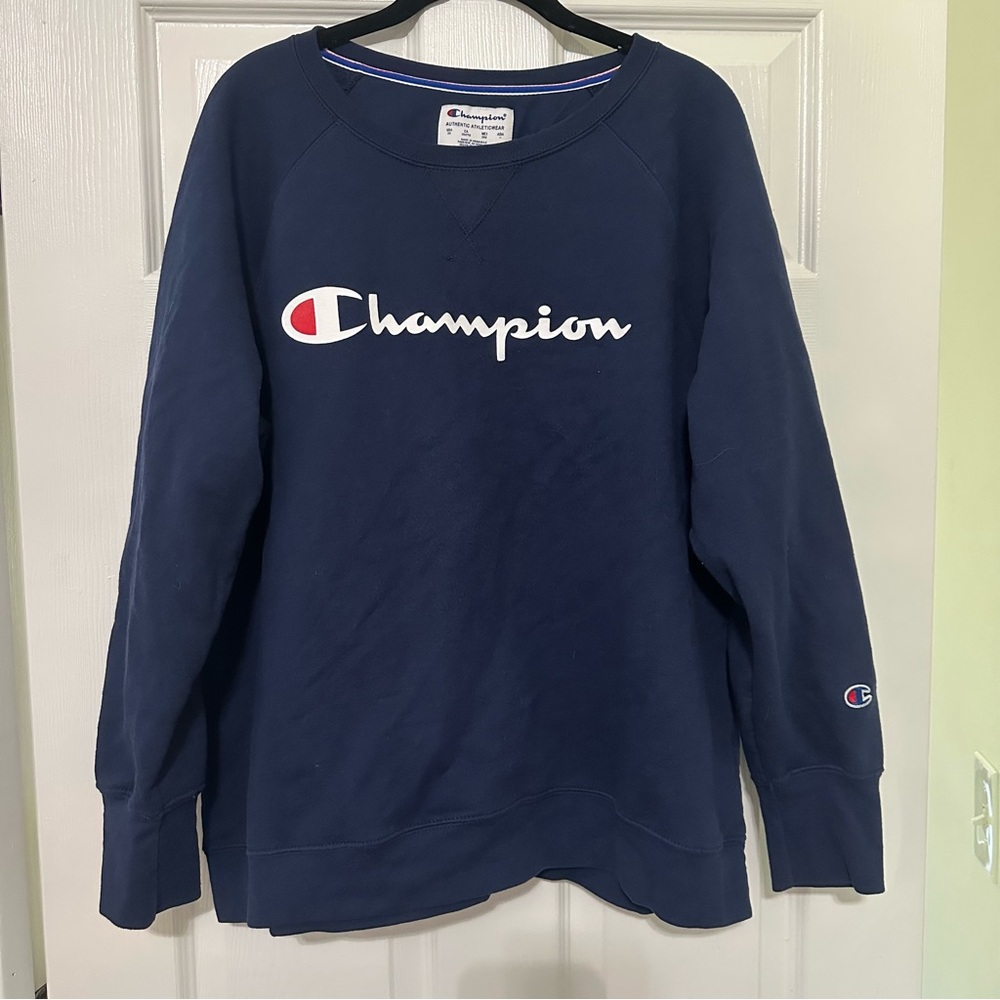 Champion Navy Blue Crewneck Sweatshirt – Logo Script – 2X Oversized